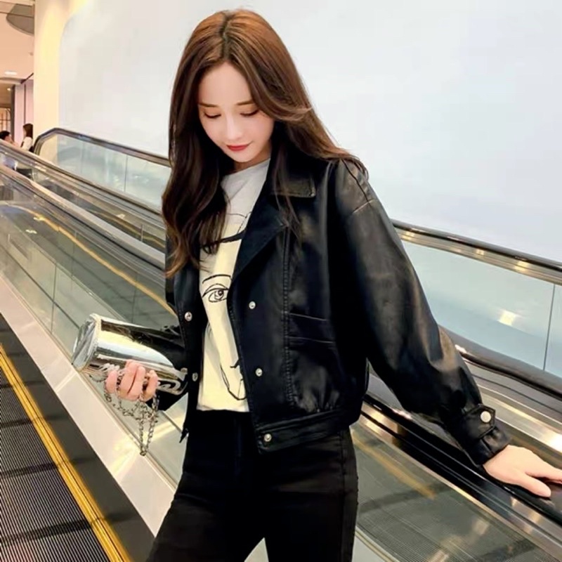 Áo da lỳ bomber cổ vest sành điệu