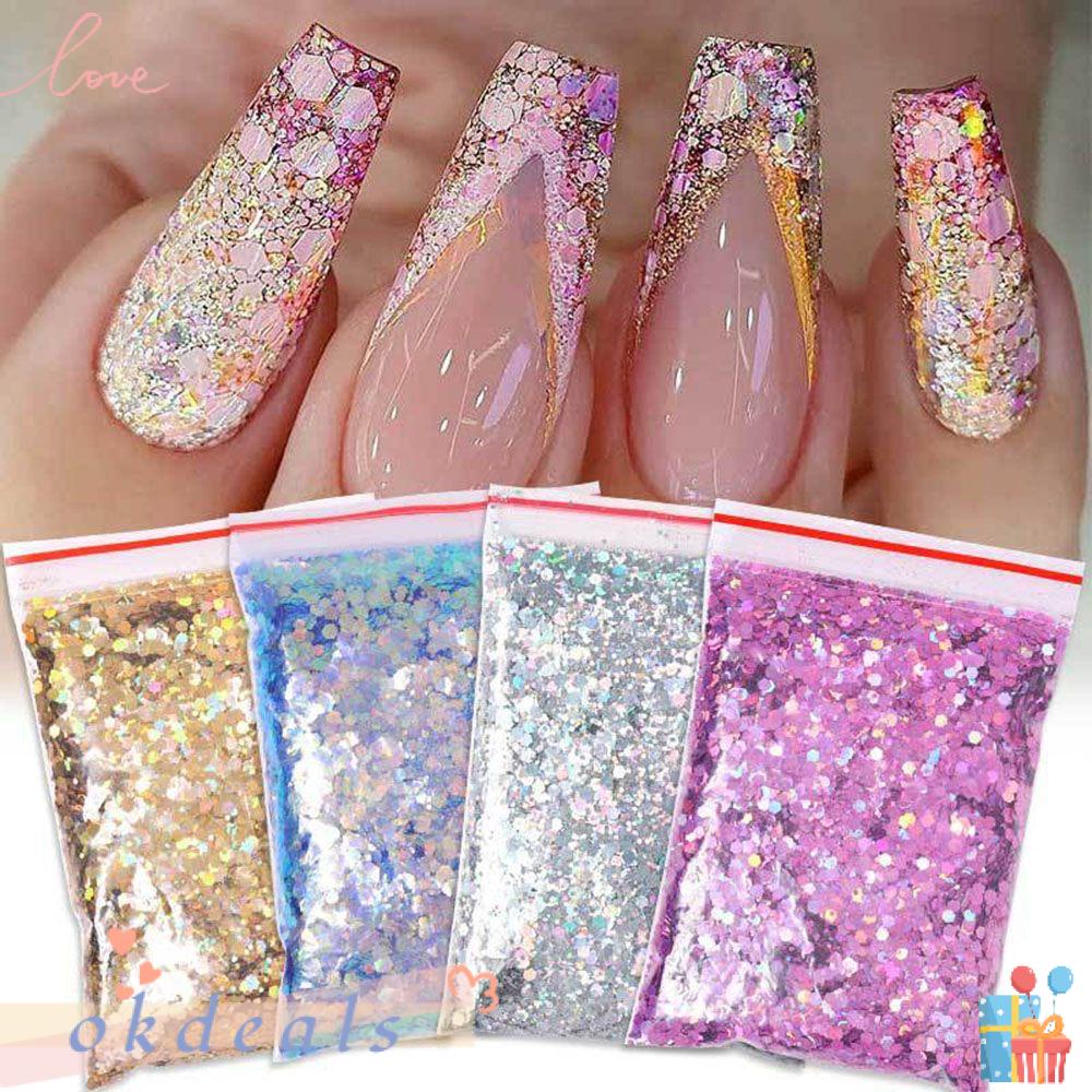 ღOKDEALSღ 50G/Bag Irregular Nail Art Glitter Decorative Holographic Glitter Powder Sequins Makeup Cosmetic for Body Face Colorful Manicure Mixed Flake Shiny Sparkly Chunk
