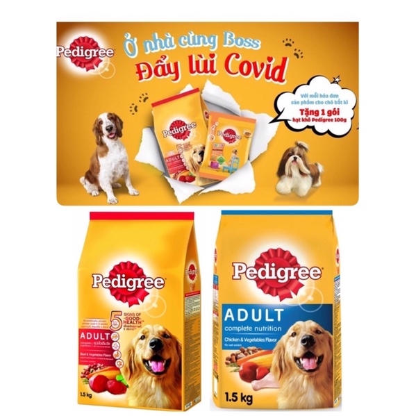 [KM 1-1] Thức Ăn Cho Chó Trưởng Thành Vị Thịt Bò &amp; Rau Củ Pedigree Adult 1.5kg
