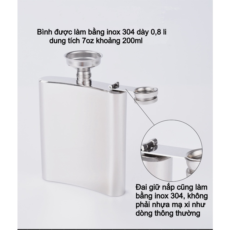 Bình inox 304 đựng rươu mini dung tích 200ml (7oz) logo sư tử cao cấp