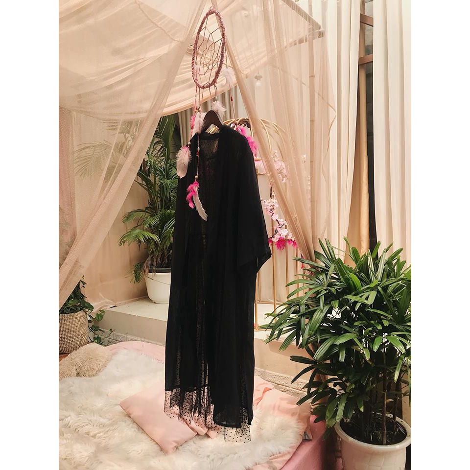Áo Nữ Đi Biển Kimono Basic CaoCaobycaochen 2 Màu Đen Trắng Có Bigsize