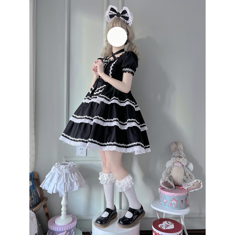 Váy Lolita OP Rococo Tay ngắn có thể tháo rời