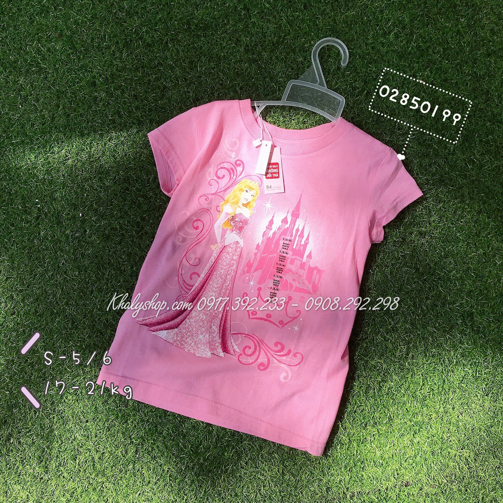 Áo thun tay ngắn trẻ em hình công chúa ngủ trong rừng Aurora màu hồng size S cho bé gái 5,6 tuổi (Mỹ US-UK) - ATAURO