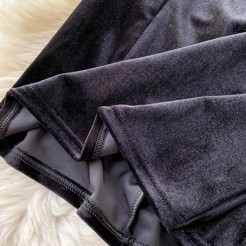 Đầm Nhung Dự Tiệc Hở Ngực Phối Tay Hàng Thiết Kế Tôn Dáng Sang Trọng | BigBuy360 - bigbuy360.vn