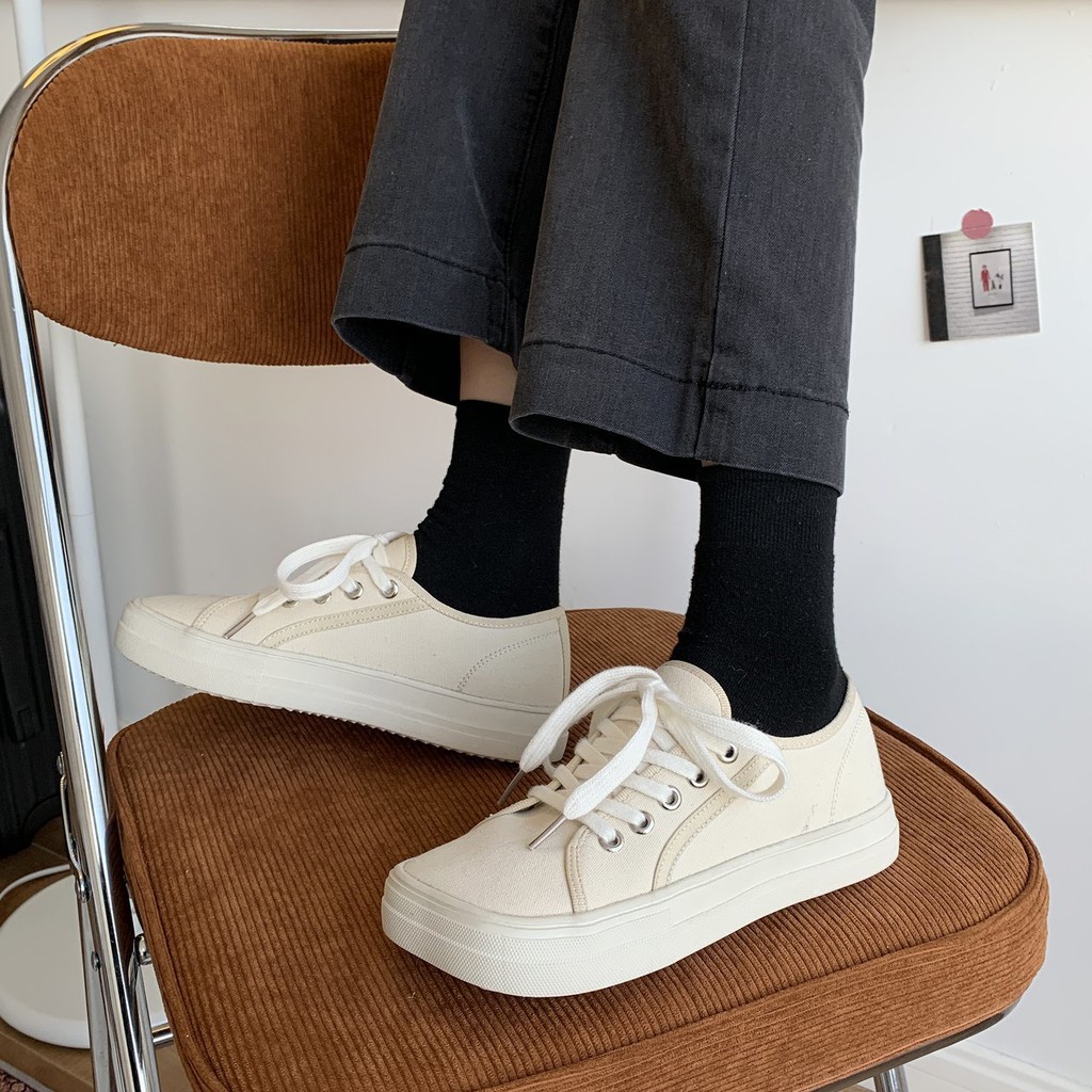 [ Mã 66CBSALE giảm 30K đơn 200K] Ulzzang Giày Canvas Mũi Vuông Thời Trang Năng Động Dành Cho Nữ | BigBuy360 - bigbuy360.vn
