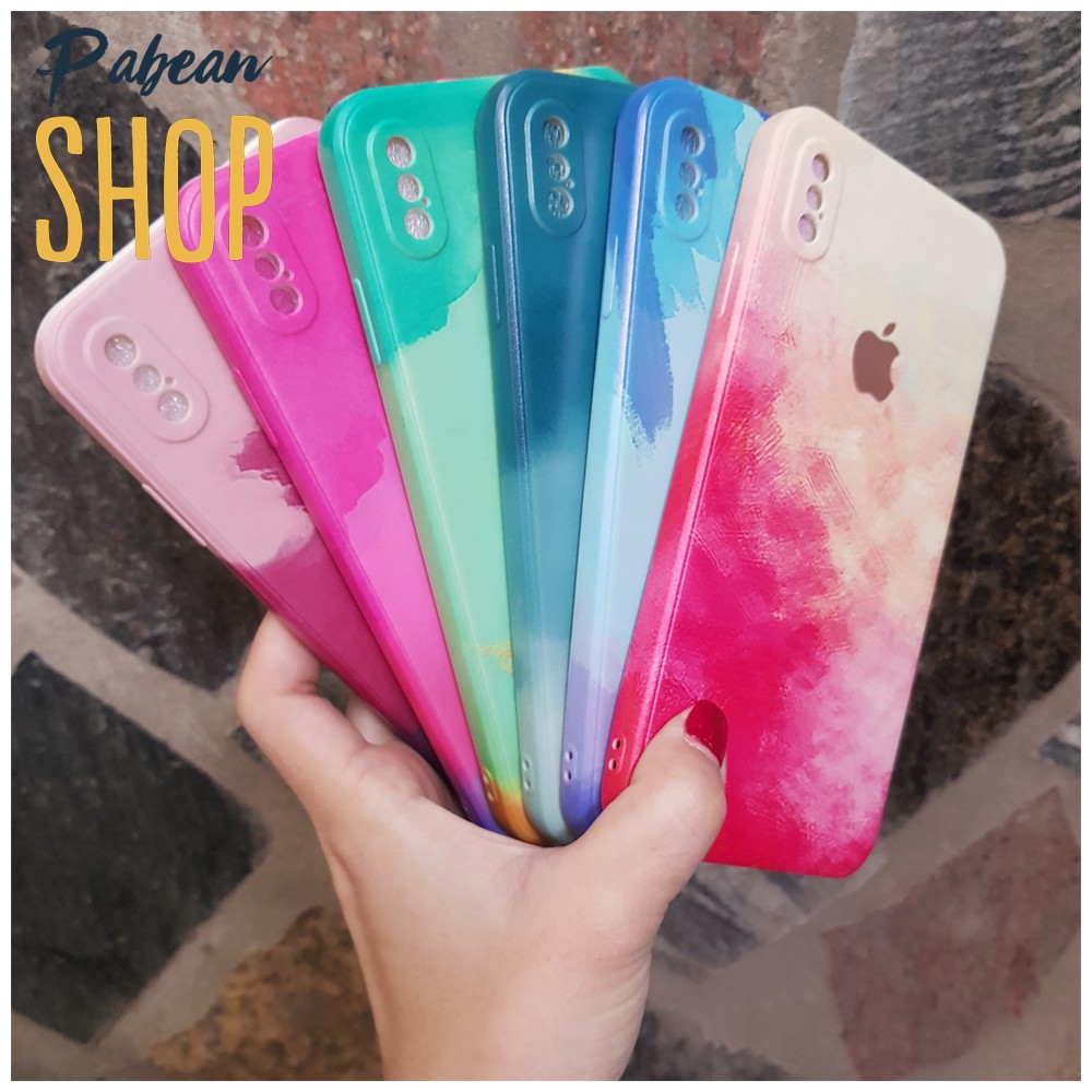 Ốp Loang Mầu viền vuông Bo lỗ loa cho iPhone từ 6 -> 12 ProMax