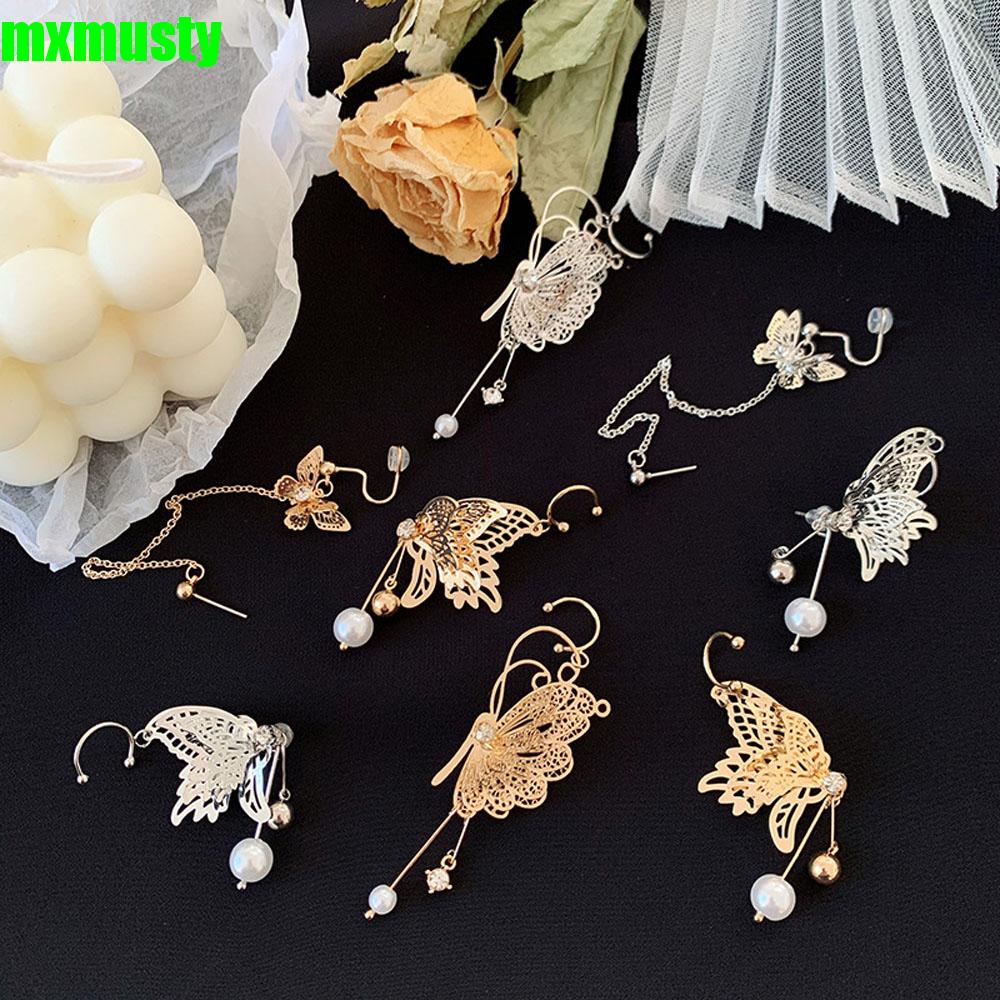 MXMUSTY Korean Butterfly Dangle Earrings Long Fashion Jewelry Drop  Earrings Women Hollow Elegant Tassel Metal Vintage Cartilage Clips