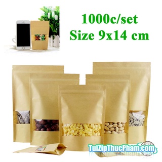 1000 cái giá xưởng bán sỉ túi zip giấy kraft vàng size 9*14 cm cửa sổ tràn viền, phủ CPP chống nước đựng thực phẩm