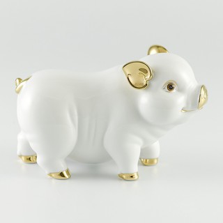 Tượng heo tài lộc gốm sứ Minh Long phủ vàng 24k size 9cm