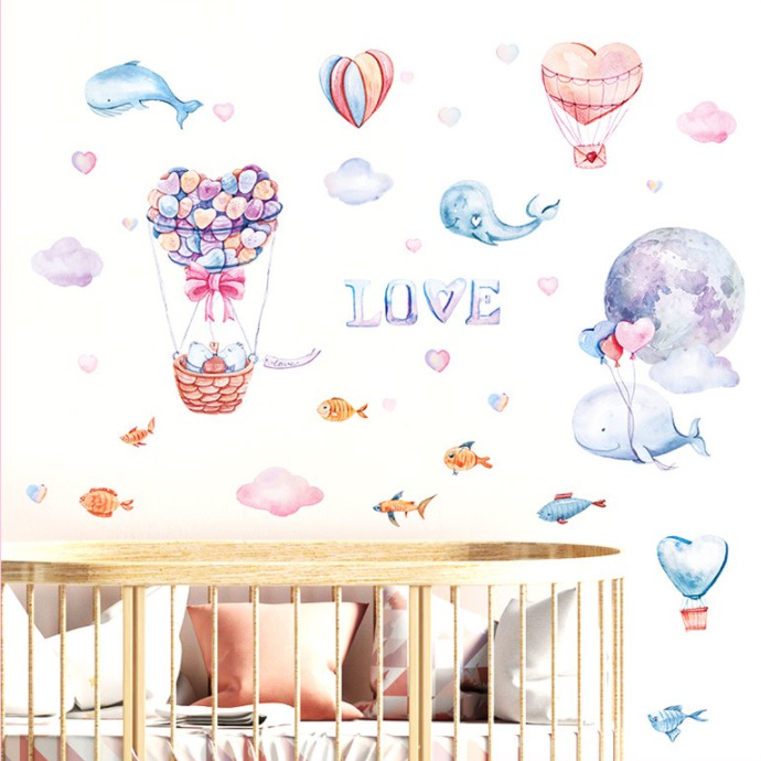 Decal dán tường Cá voi xinh xắn love