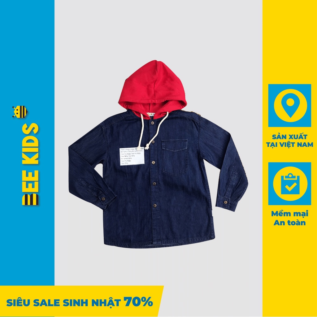Áo Jean Dài Tay Cho Bé Trai 6-12 Tuổi Bee Kids, Chất Jean Mềm Thấm Hút Mồ Hôi, Phối Mũ Nỉ 8AJ01057DT