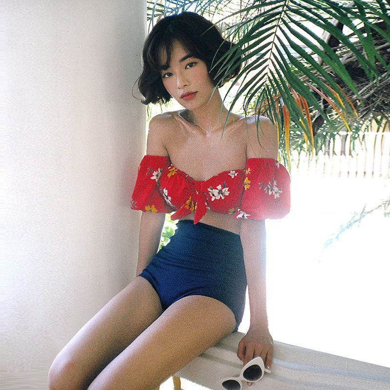 FREESHIP ĐƠN 99K_ Bikini trễ vai hoạ tiết hoa thiết kế đáng yêu cho phái nữ