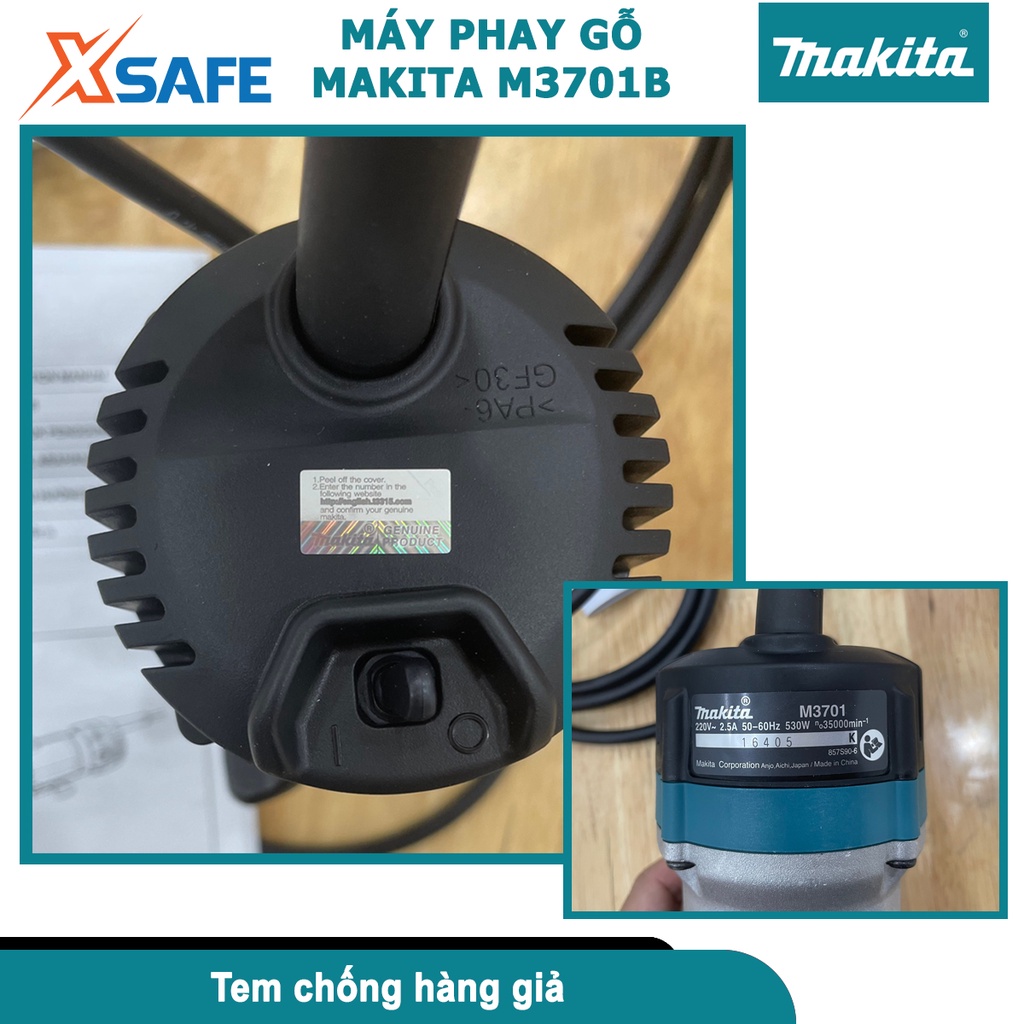 Máy phay MAKITA M3701B 530W đánh cạnh mini tốc độ không tải 35000, vỏ nhôm, độ bền cao, đế trong nhìn rõ viền cắt