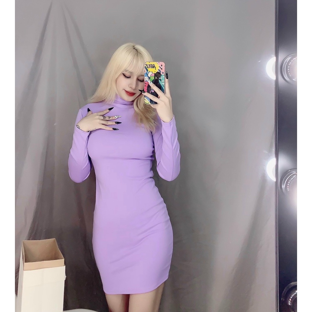 Đầm body cổ lọ tay dài siêu hot cực hot hit chất thun thái dày dặn xinh xắnnn