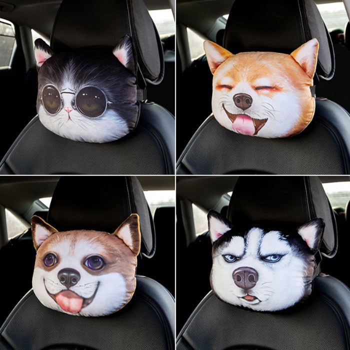 Gối Đệm Đầu Chống Mỏi Vai Gáy Trên Ô Tô Hình Chó Husky Shiba 3D Siêu Ngầu - Phụ Kiện Xe Hơi Ruffo Cao Cấp Giá Rẻ