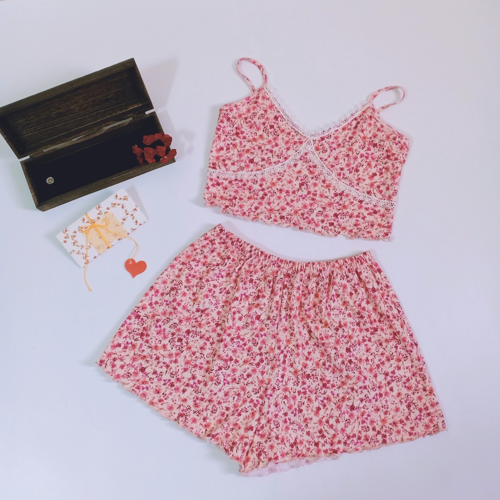 Đồ bộ ngủ nữ RCB11, hai dây cổ tim phối ren | BigBuy360 - bigbuy360.vn