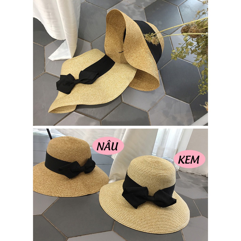 Nón Cói Đi Biển Kiểu Trơn Phối Dây Nơ P1350