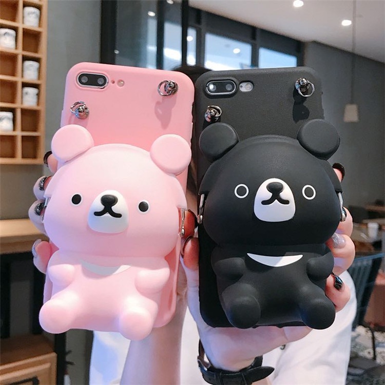 Ốp Điện Thoại Dạng Ví Hình Gấu Hoạt Hình Dễ Thương Có Dây Đeo Cho iPhone13promax 12 11 Giá Đỡ