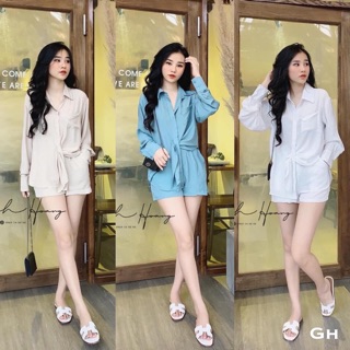 Bán sỉ set áo sơ mi quần sooc 3 màu cho nữ( có video)