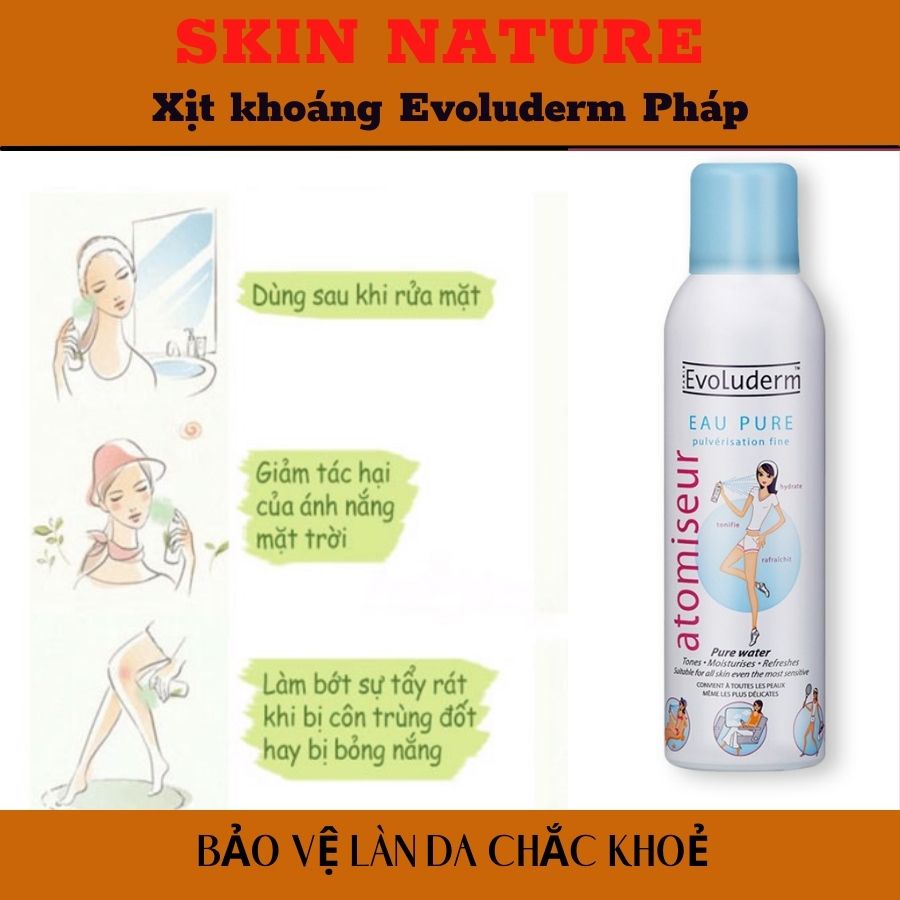 Xịt khoáng Evoluderm Pháp cung cấp đủ nước cho làn da căng mịn 150ml