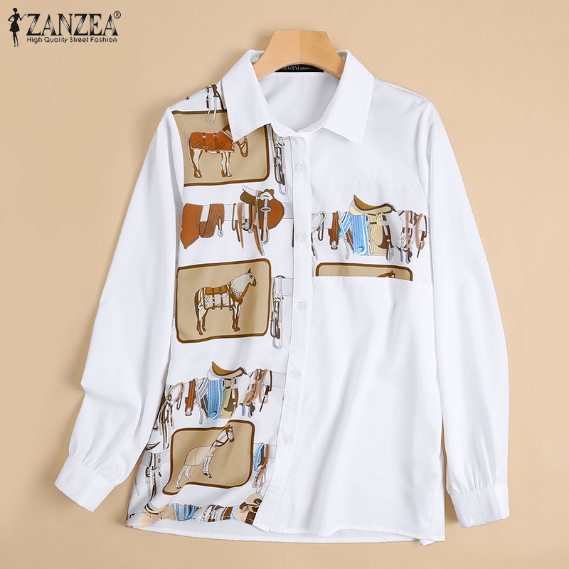 Áo sơ mi Zanzea tay dài dáng rộng cài nút thời trang thích hợp cho nữ