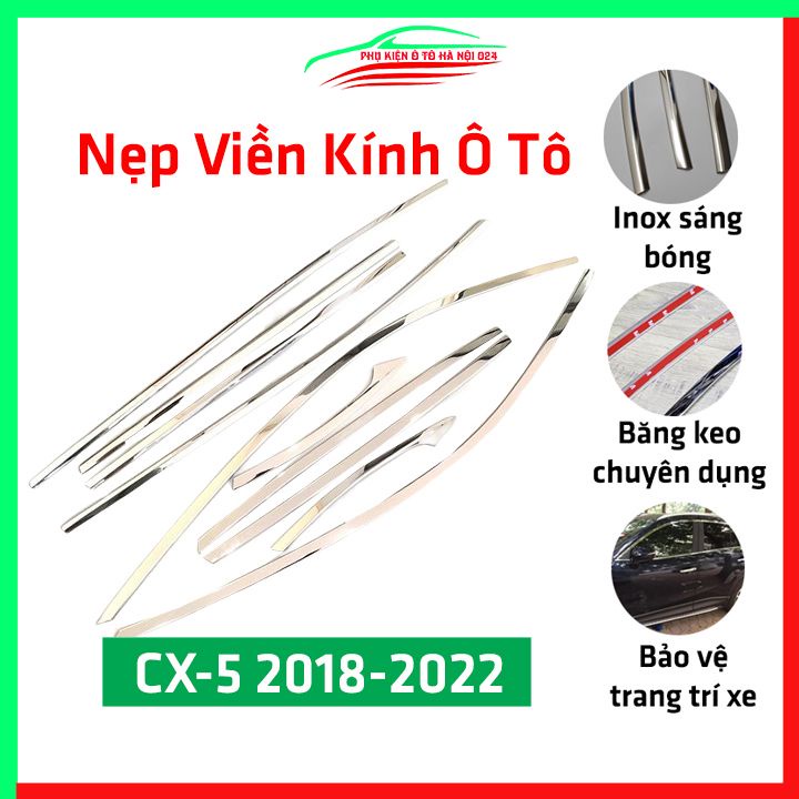 Bộ nẹp viền chân kính cong kính Mazda Cx5 2018-2021 Inox sáng bóng chuẩn form xe