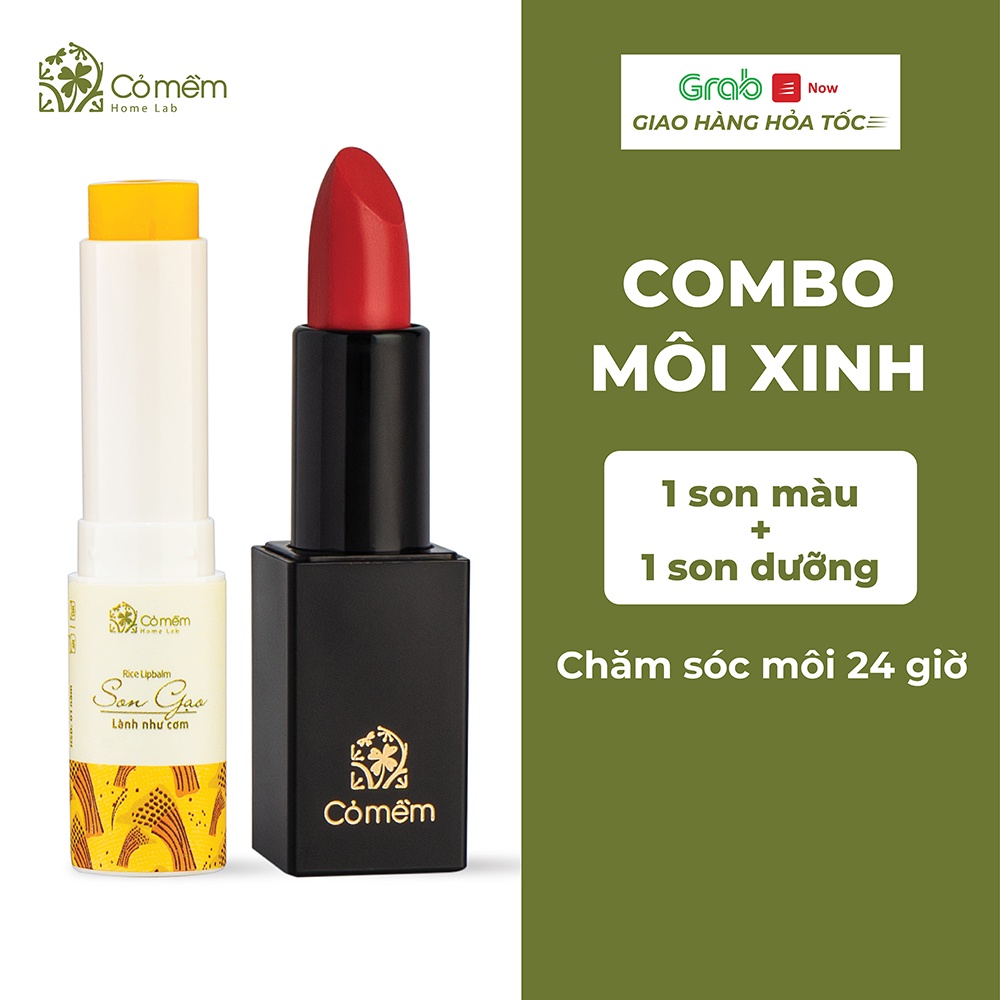 Bộ Chăm Sóc Môi Xinh - Combo Môi Xinh (Son Lụa + Son Dưỡng) Cỏ Mềm