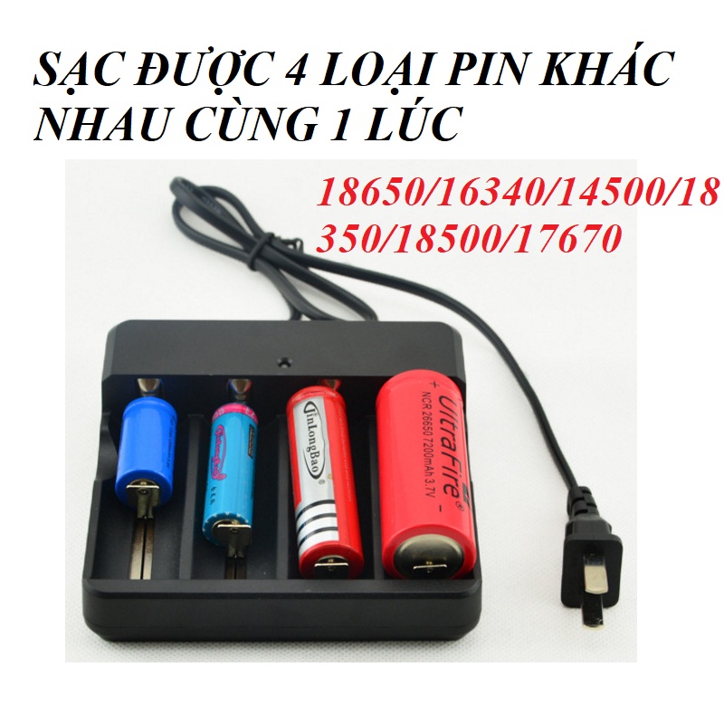 Bộ sạc pin 3.7v - 4.2v các loại 18650/16340/14500/18350/18500/17670 sạc đồng thời 4 pin dùng điện 100v - 240v