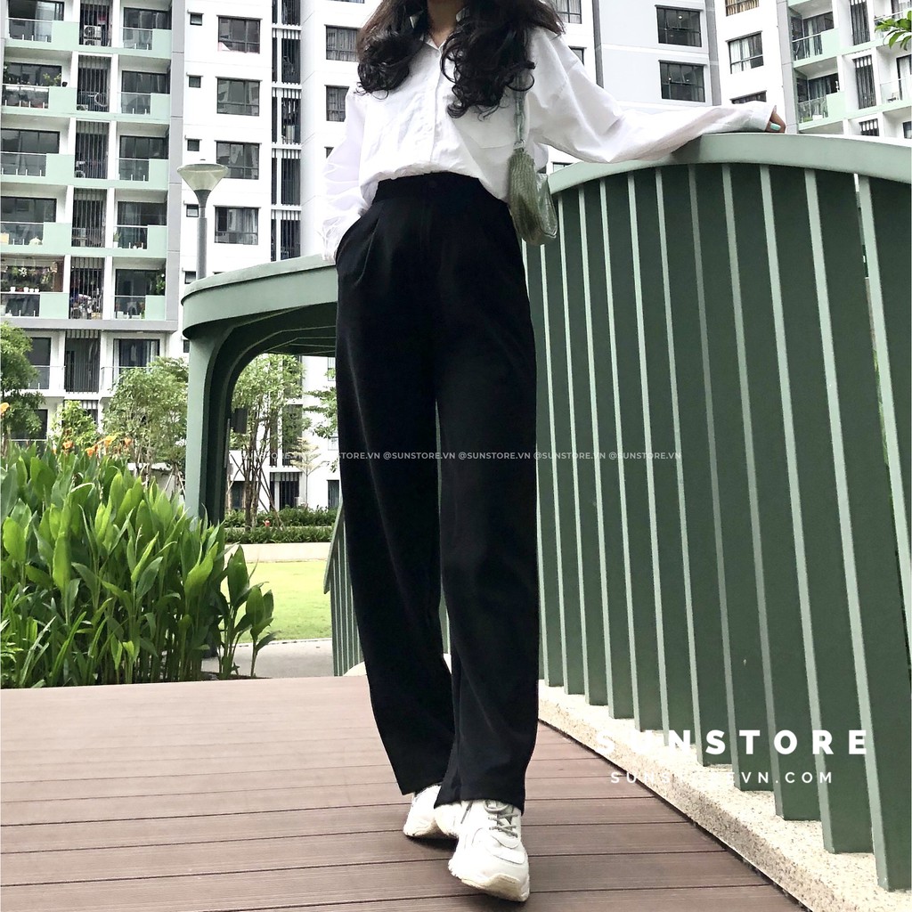 [ Qùa Tặng Dây Buộc Tóc Bạn Nhé] Quần culottes ống rộng suông dài chất dày lưng cao cài nút Sun pant. | BigBuy360 - bigbuy360.vn