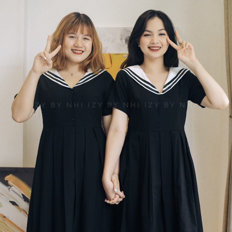 VÁY ĐẦM BIGSIZE ĐEN CỔ VIỀN THUỶ THỦ - SAILOR DRESS - IZY BY NHI