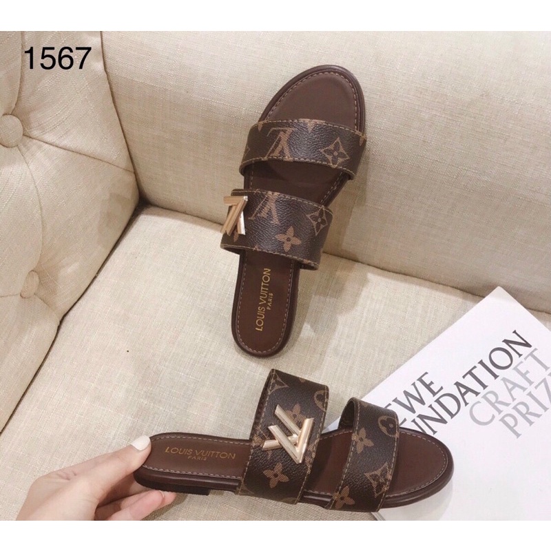Dép LV nữ 2 quai ngang dáng basic hàng loại 1