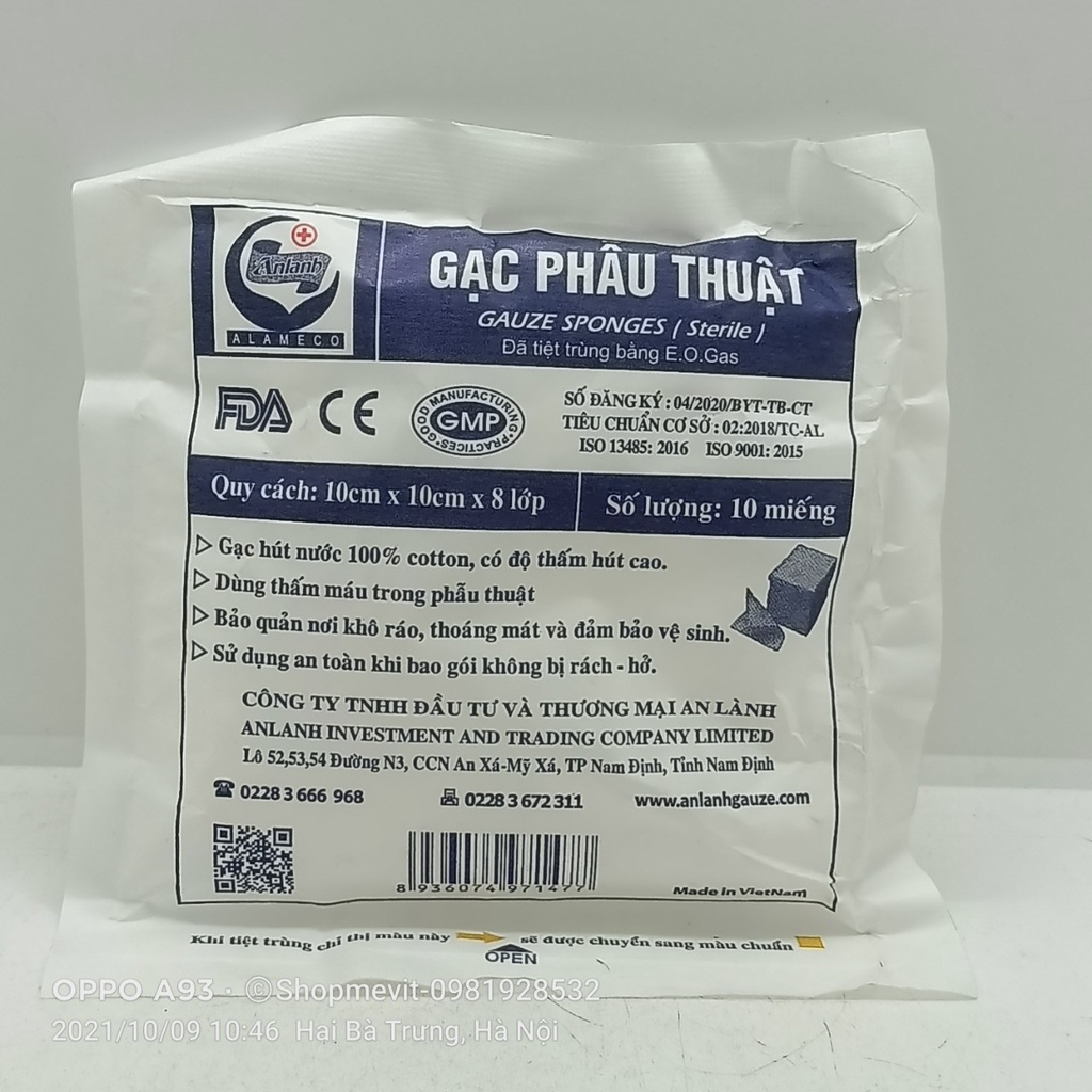 [Có sẵn] GẠC PHẪU THUẬT 10CM X 10CM BỊCH 10 MIẾNG 8 LỚP - GIAO NGẪU NHIÊN