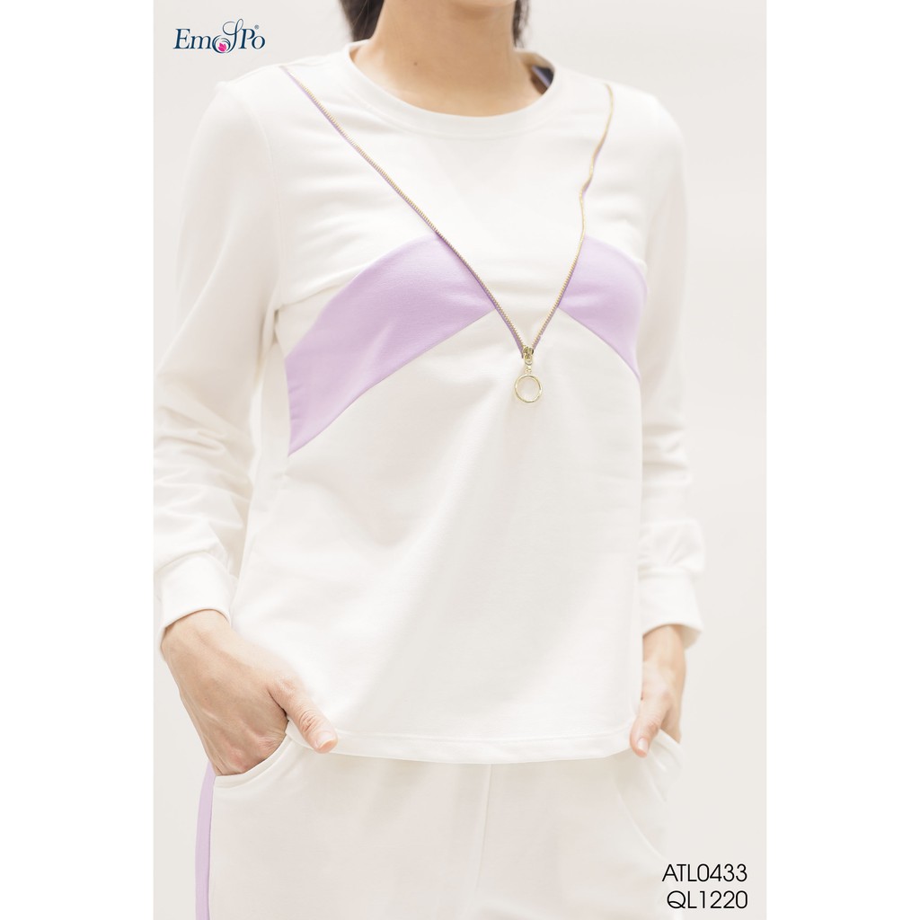 Bộ quần áo thun thể thao Emspo áo cổ tròn phối vải và khóa đồng, đi bộ QL1220 - ATL0433