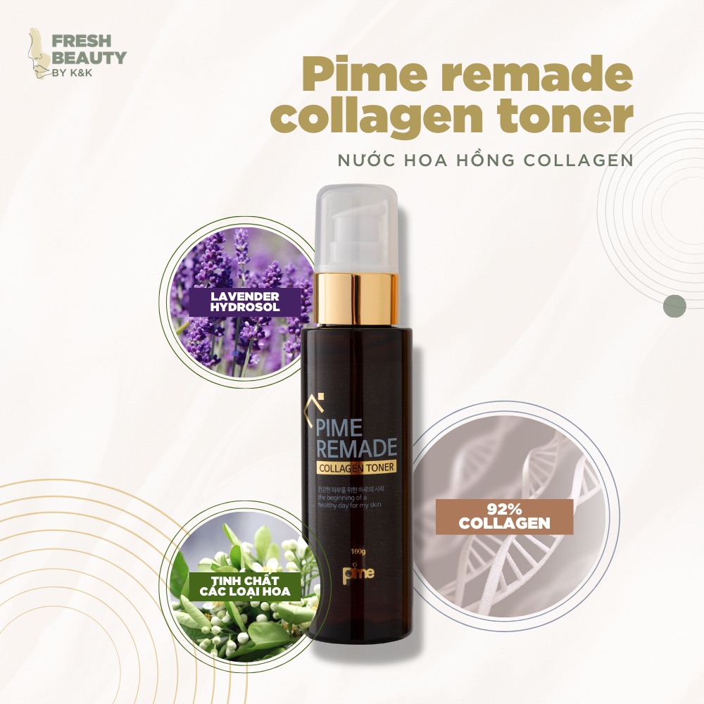 Nước hoa hồng phục hồi 93% collagen se lỗ chân lông, tái tạo da, làm sáng da, giảm mụn Pime Remade Collagen Toner 100g