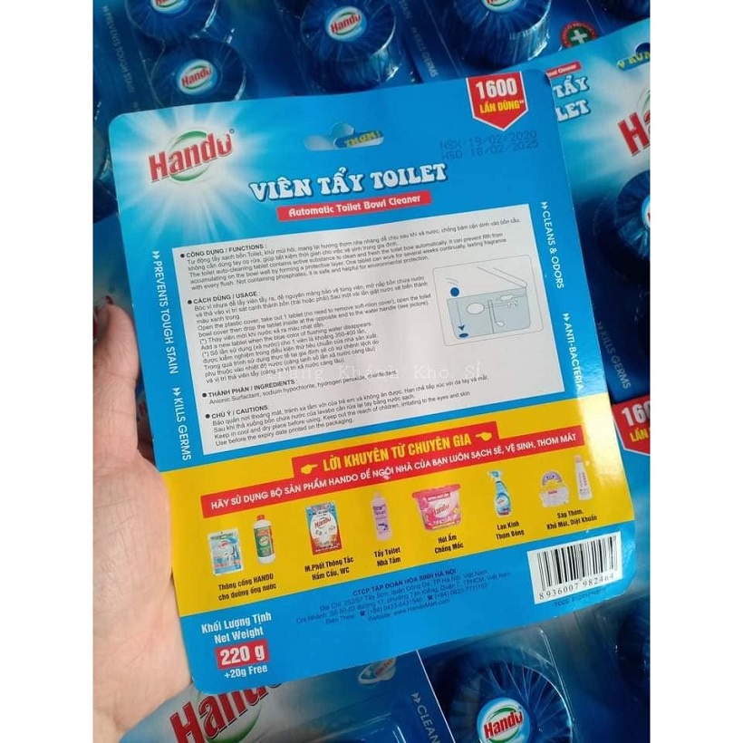 Vỉ 4 viên tẩy xanh vệ sinh làm thơm diệt khuẩn bồn cầu, toilet Hando (60g/viên)