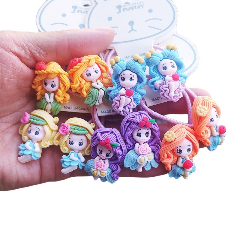 Set 2 dây buộc tóc co giãn họa tiết hoạt hình xinh xắn cho bé gái