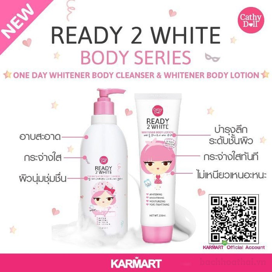 Sữa tắm dưỡng trắŉg da Cathy Doll Ready 2 white One Day Whitener Body Cleanser Thái Lan