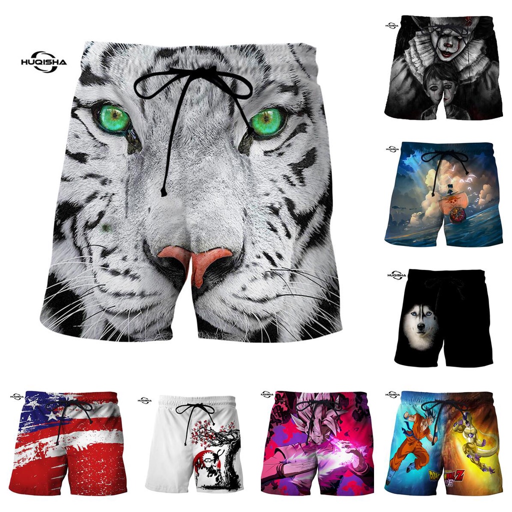 New Summer Beach Men's Shorts 3D Printed Dragon Ball Naruto Tiger Wolf Casual Quick Dry Board Shorts Mens Short Pants