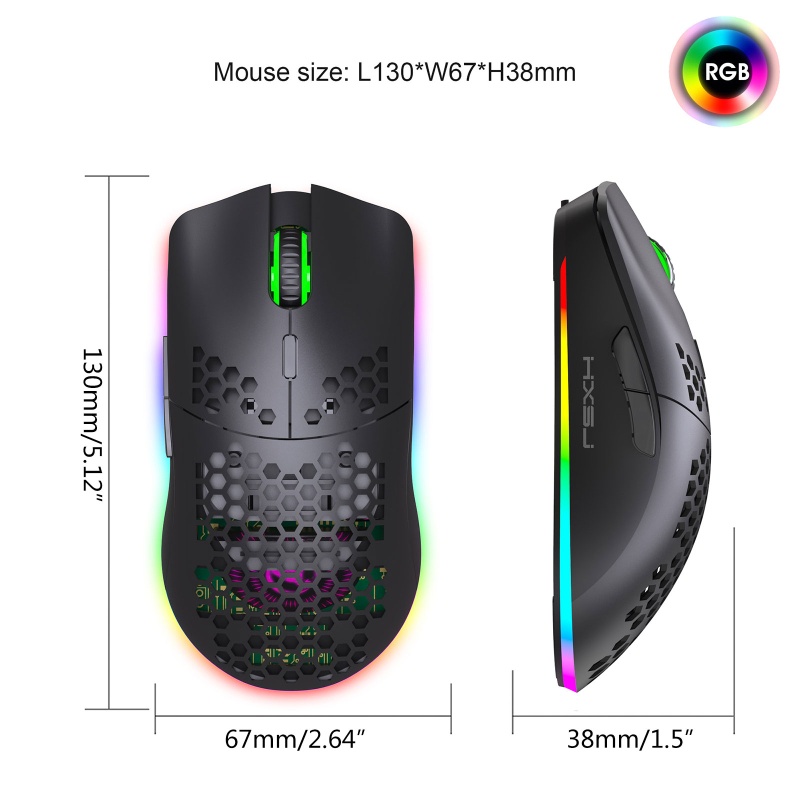 Chuột không dây T66 thiết kế hình tổ ong tích hợp đèn nền RGB 2.4GHz có thể sạc lại USB cho văn phòng/tại nhà