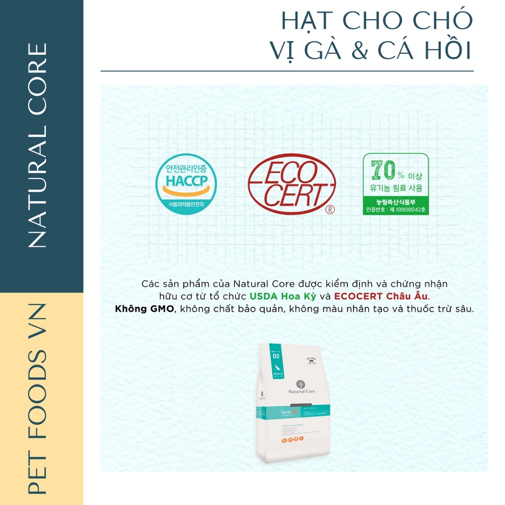 Hạt cho chó NATURAL CORE DOG 10kg vị Thịt Gà &amp; Cá Hồi