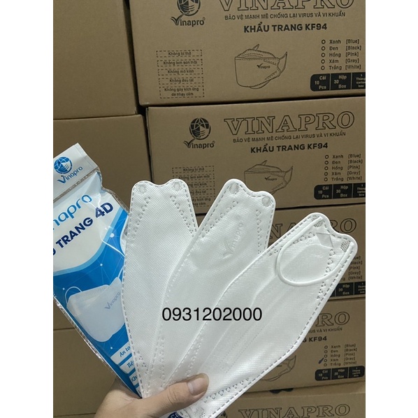 Set 50 khẩu trang 4d KF94 Vinapro ngăn giọt bắn chống thấm