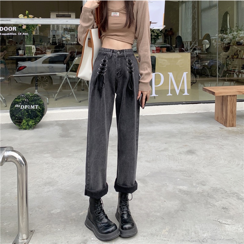 Quần Denim Lưng Cao Ống Rộng Thời Trang Mùa Hè Hàn Quốc Dành Cho Nữ