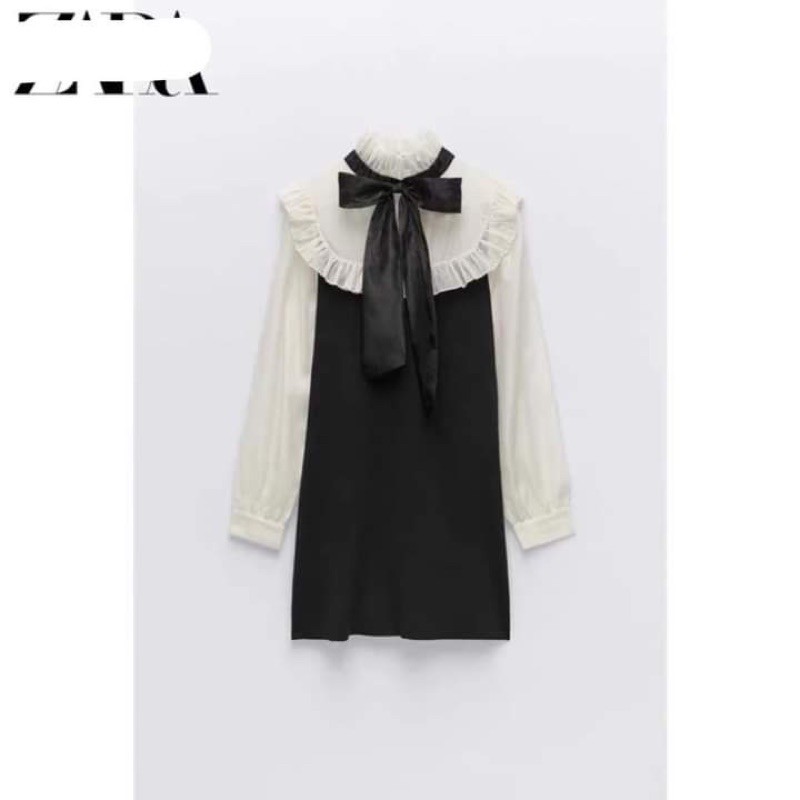 Váy đen nơ trắng pha tay dành cho nữ