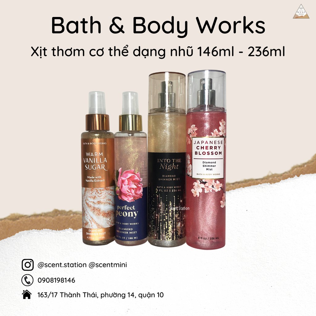 [Dạng nhũ] Xịt thơm cơ thể Body mist Bath &amp; Body Works 236ml
