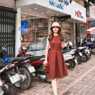 Đầm xoè đầm công sở thắt eo thanh lịch