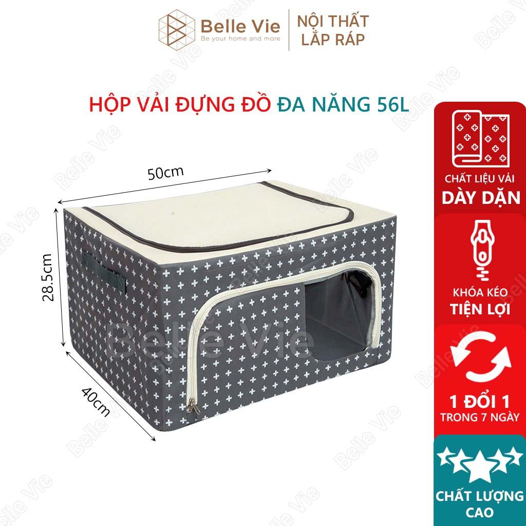 Hộp Đựng Đồ Đa Năng , Túi Đựng Quần Áo 56L BelleVie Vải Polyester Chống Thấm Nước Khung Thép Chắc Chắn Living Box