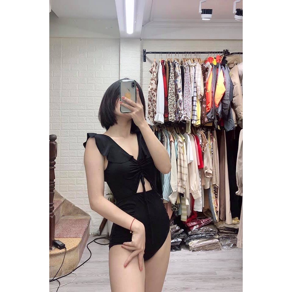 Bikini Liền Thân Vai Bèo Rút Ngực Nhiều Màu, Đồ Bơi Nữ 1 Mảnh Cut Out Nhún Sườn Dễ Thương - OS099