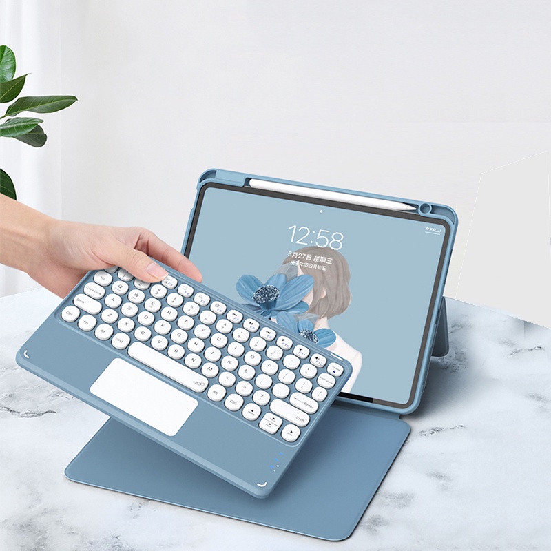 Ốp Máy Tính Bảng Da Trong Suốt Có Bàn Phím Cảm Ứng Xoay Tháo Rời Cho iPad 9th Gen 10.2 8th 7th Air 5 Air 4 3 2 1 Pro 11 10.5 9.7 6th 5th Mini 6 8.3 "