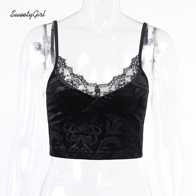 Áo Tank Top Cổ Tròn Phối Ren Màu Đen Trơn Thời Trang 2022 Quyến Rũ Cho Nữ