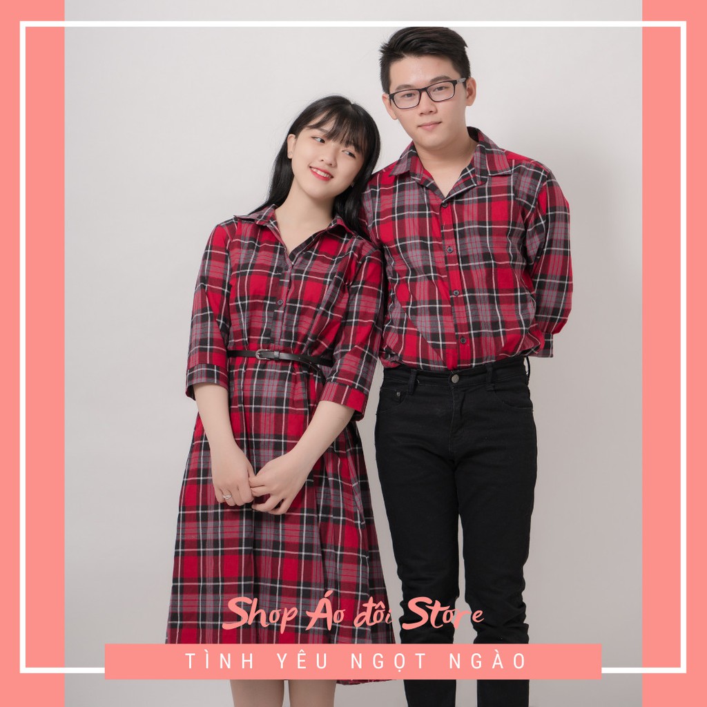 Bộ áo váy sơ mi cặp cao cấp, đồ đôi nam nữ dễ thương, chất đẹp để chụp hình cưới, đi du lịch